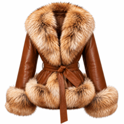 Cognac Brown Lambskin Leather Genuine Fox Fur