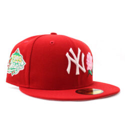 NY Yankees Red Fitted Pink Rose
