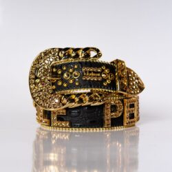 BB SIMON BELT W/ BLACK SWAROVSKI AND GOLD PARACHUTE