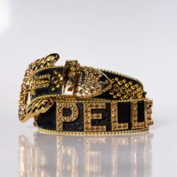 BB SIMON BELT W/ BLACK SWAROVSKI AND GOLD PARACHUTE Side View