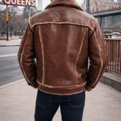 Brown Shearling Trucker Leather Coat Belleville NJ, New York, New Jersey, Newark, Chicago, Ohio, Cold, Winter, Urban Fashion, Street Wear, Jean Jacket