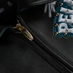 Black and gold Pelle Pelle leather jacket men’s streetwear NYC Brick City Leather