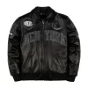 Pelle Pelle New York Knicks black leather jacket by Marc Buchanan premium NBA leather jacket embroidered all black Knicks Pelle Pelle jacket available at Brick City Leather