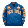 Pelle Pelle New York Knicks leather jacket 2026 blue body Marc Buchanan men’s luxury streetwear jacket NYC Brick City Leather