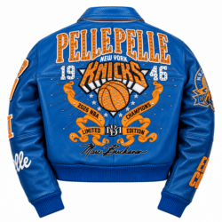 Pelle Royal Blue Knicks Women Championship Leather Crop - Image 3