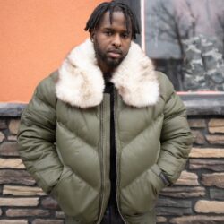 Money Green V Bomber, Money Green V Bomber, fur, fox fur, Hip Hop Fashion, Urban Fashion, Street wear, Bronx, Brooklyn, Queens, Staten Island, Manhattan, Newark, Cold, Winter, Chicago, Ohio, New Jersey, New York, Downtown, Uptown, Paterson, Orange, Jersey City, Fordham Road, Belleville, NJ, Brick City Leather, Leather Jacket, High Fashion, Magic Show, Brick City Leather, Cold, Winter, Style, Spring, Warm, Fordham Road, East Tremont, Castle Hill, Connecticut