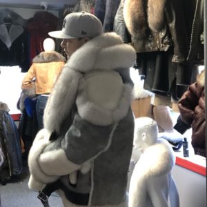 shearling, grey shearling, fur, fox fur, brick city leather, newark, belleville, new jersey