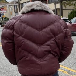 Burgundy V Bomber, coat, fox fur, Hip Hop Fashion, Urban Fashion, Street wear, Bronx, Brooklyn, Queens, Staten Island, Manhattan, Newark, Cold, Winter, Chicago, Ohio, New Jersey, New York, Downtown, Uptown, Paterson, Orange, Jersey City, Fordham Road, Belleville, NJ, Brick City Leather, Leather Jacket, High Fashion, Magic Show, Brick City Leather, Cold, Winter, Style, Spring, Warm, Fordham Road, East Tremont, Castle Hill, Connecticut