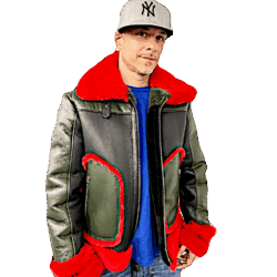 Multi colored red, green & black shearling with napa leather