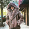 Mens Brown Shearling With Brown Fox Fur