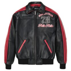 Front of Black and red Pelle Pelle Leather Jacket at Brick City Leather
