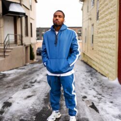 Royal Blue & White Tracksuit, Royal Blue & White Tracksuit, Tracksuit Leather, Leather, Leather Jacket, Hip Hop Fashion, Urban Fashion, Street wear, Bronx, Brooklyn, Queens, Staten Island, Manhattan, Newark, Cold, Winter, Chicago, Ohio, New Jersey, New York, Downtown, Uptown, Paterson, Orange, Jersey City, Fordham Road, Belleville, NJ, Brick City Leather, Leather Jacket, High Fashion, Magic Show, Brick City Leather